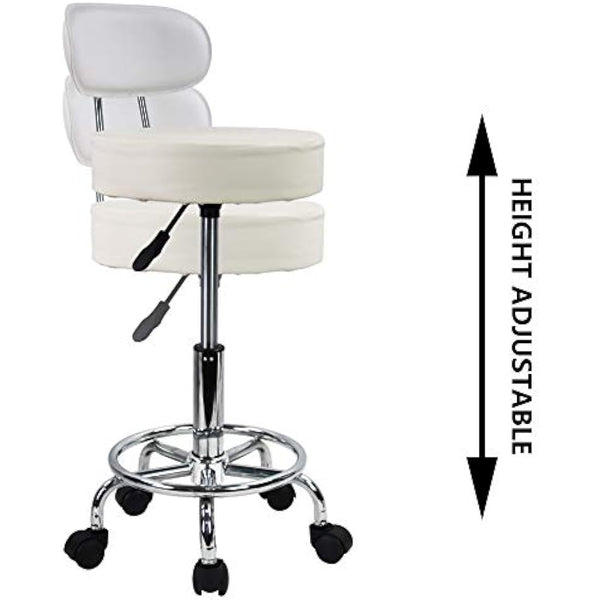 KKTONER PU Leather Rolling Stool Mid-Back with Footrest Height Adjustable Office Computer Home Drafting Swivel Task Chair with Wheels (White)