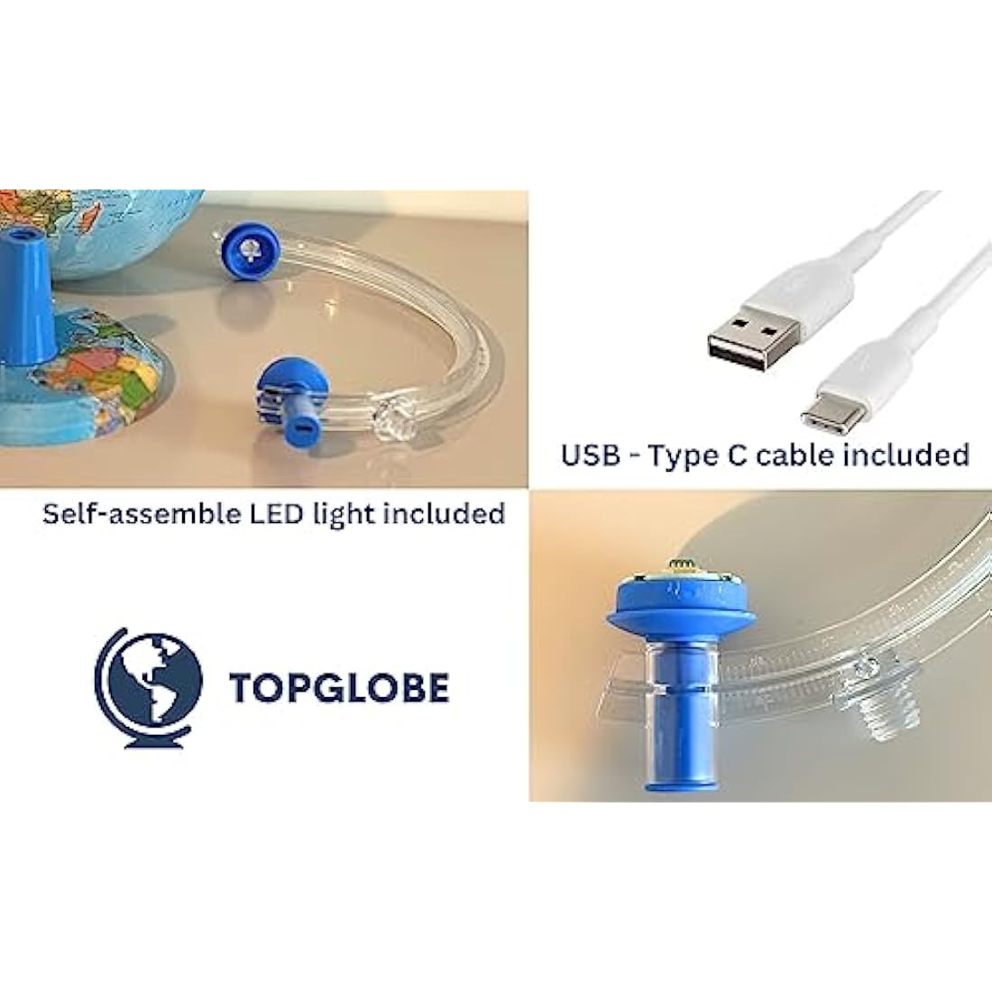 TOPGLOBE Illuminated Globe 20cm - Spanish Map - Political Globes - Educational/Geographical/Desktop Decoration