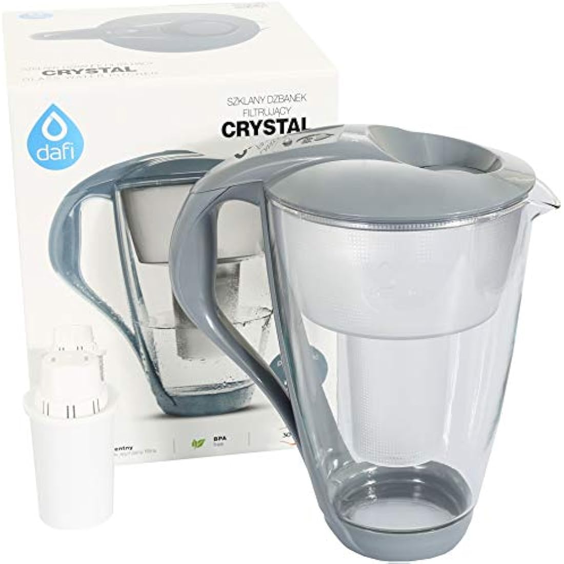 Glass Water Filter Dafi Crystal Classic 2.0 L with 1 Filter Cartridge Graphite