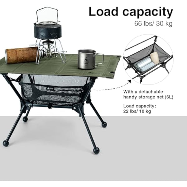 ONETIGRIS Dipper Camping Table, Lightweight Portable Folding Table with Mesh Storage Net, High/Low Options, Ideal for Camping, Hiking, Tailgating, Beach, Picnic, Travel, Backyard