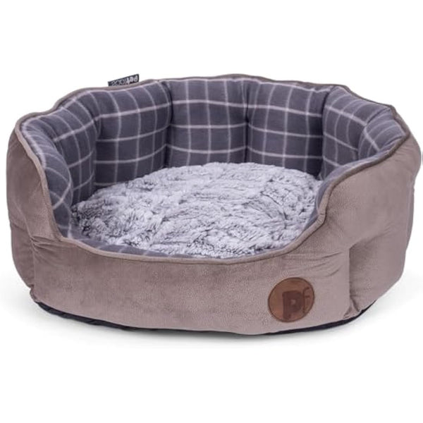 Petface Bamboo Oval Dog Bed, Medium, Grey Check