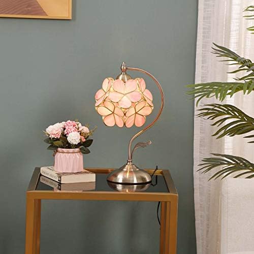 Bieye L30732 Tiffany Style Stained Glass Flower Petal Table Lamp with Brass Base for Home Décor (Pink, 8" Cherry Blossom)