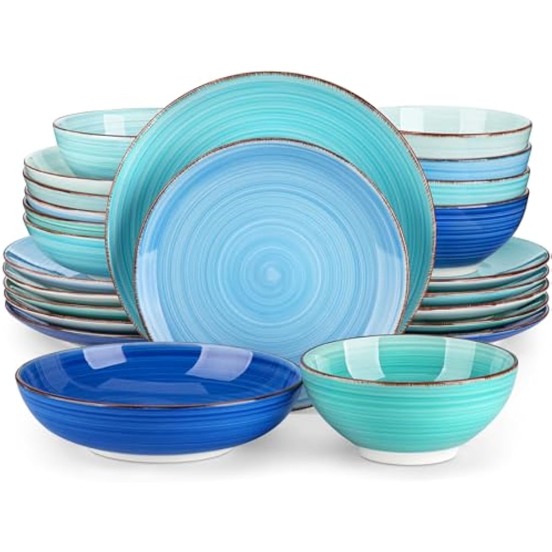 vancasso Bonita Blue Dinner Set, 24-Piece Dinner Sets for 6 People, Handpainted Swirls Plates and Bowls Set in Modern Style, Include Dinner Plates, Dessert Plates, Pasta Bowls and Cereal Bowl