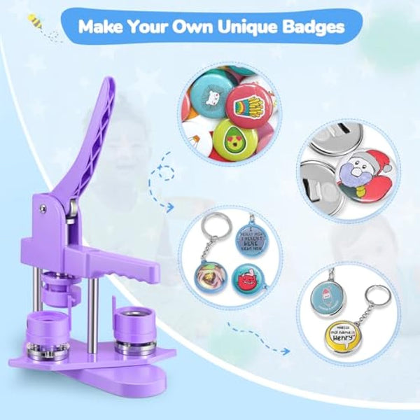 Badge Maker Button Machine Multiple Sizes DIY Pin Maker Badge Press Machine with 10 Bottle Opener, 10 Key Chain Suits, Molds & Round Paper Cutter DOYFAY (Violet, DC109P320)