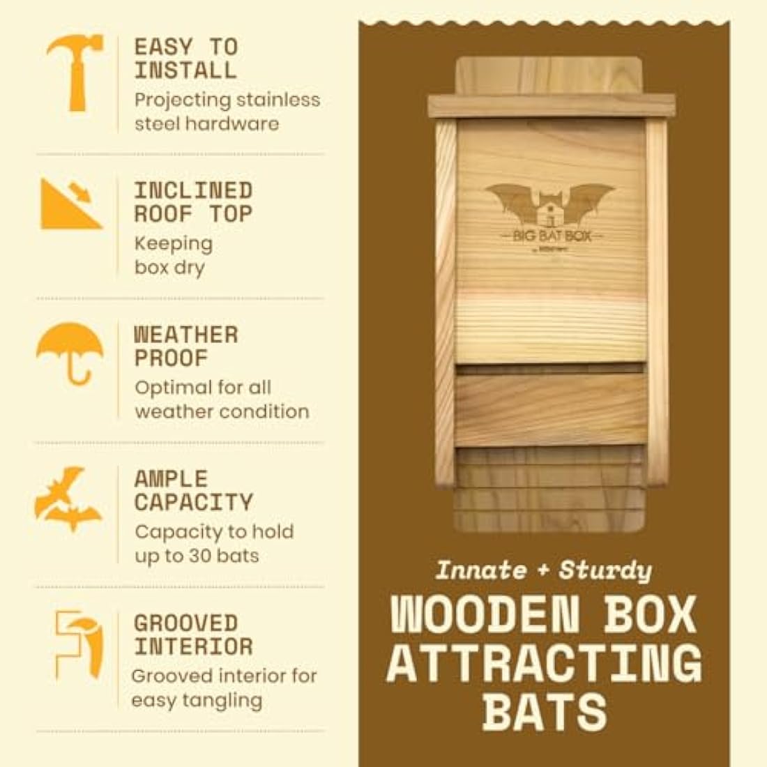 WildYard The Complete Bat House & Bat Box for Outdoors - Keep your Backyard Mosquito-Free - Without Paint, Single Chamber - Easy to Hang