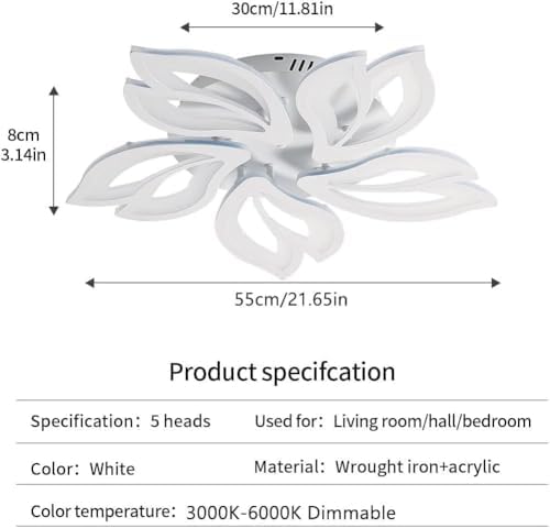 Comely LED Ceiling Light Dimmable, 45W Flower Chandeliers Ceiling Light with Remote Control Colour Changing Bedroom Ceiling Lamp, 5 Leaves Modern Ceiling Lighting for Living Room Dining Room