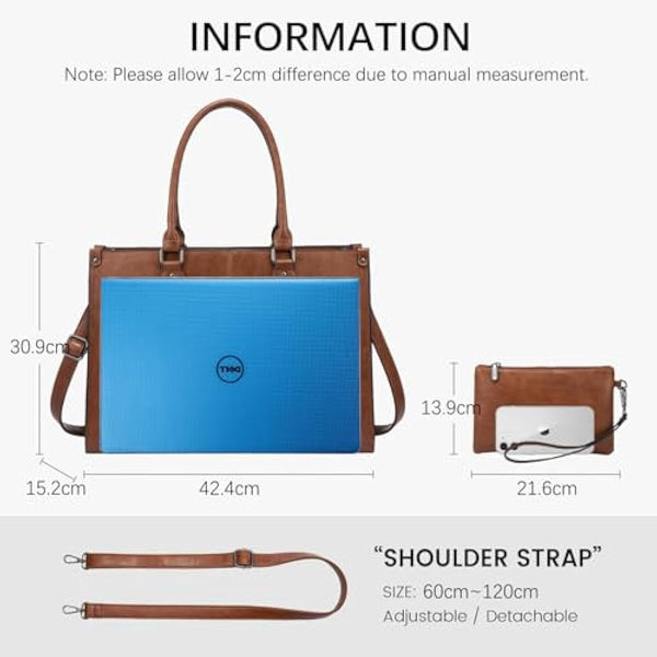 LOVEVOOK Laptop Bags for Women,15.6 Inch PU Leather Tote Bag with Wristlet Pouch, Retro Ladies Handbag Shoulder Bag Briefcase for Work School Office Business,Brown