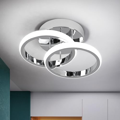 EIDISUNY LED Ceiling Light Modern 24cm Silver Round Simple Ceiling Lig ht Fixture LED for Corridor Kitchen Stairs Hallway Study Room Bedroom Living Roo m - Chrome 22W Cool White Light 6000K