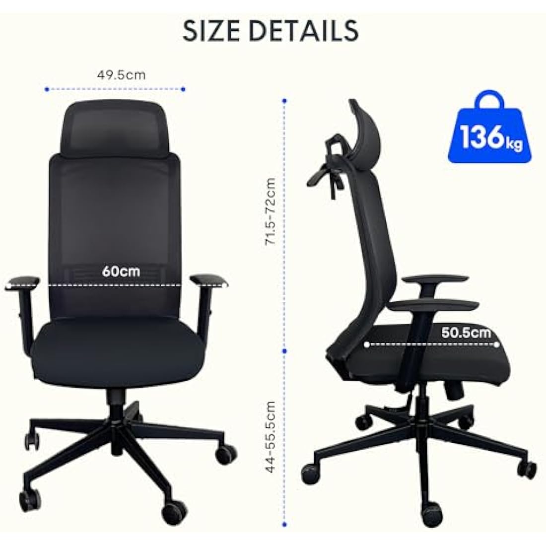 FLEXISPOT OC17 Ergonomic Office Chair with Hanger, 2D Adjustable Armrests & 3D Headrest - High-Back Sponge Computer Chair, Lumbar Support, 360° Swivel for Home and Office, Black