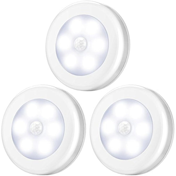 AMIR Motion Sensor Light, 3 Pack Stick-On Cabinet Night Light, Battery Powered Stair Lights with Adhesive Pads, Under Cabinet Lights for Wardrobe, Cupboard, Closet, Hallway, Kitchen, Stairs, White