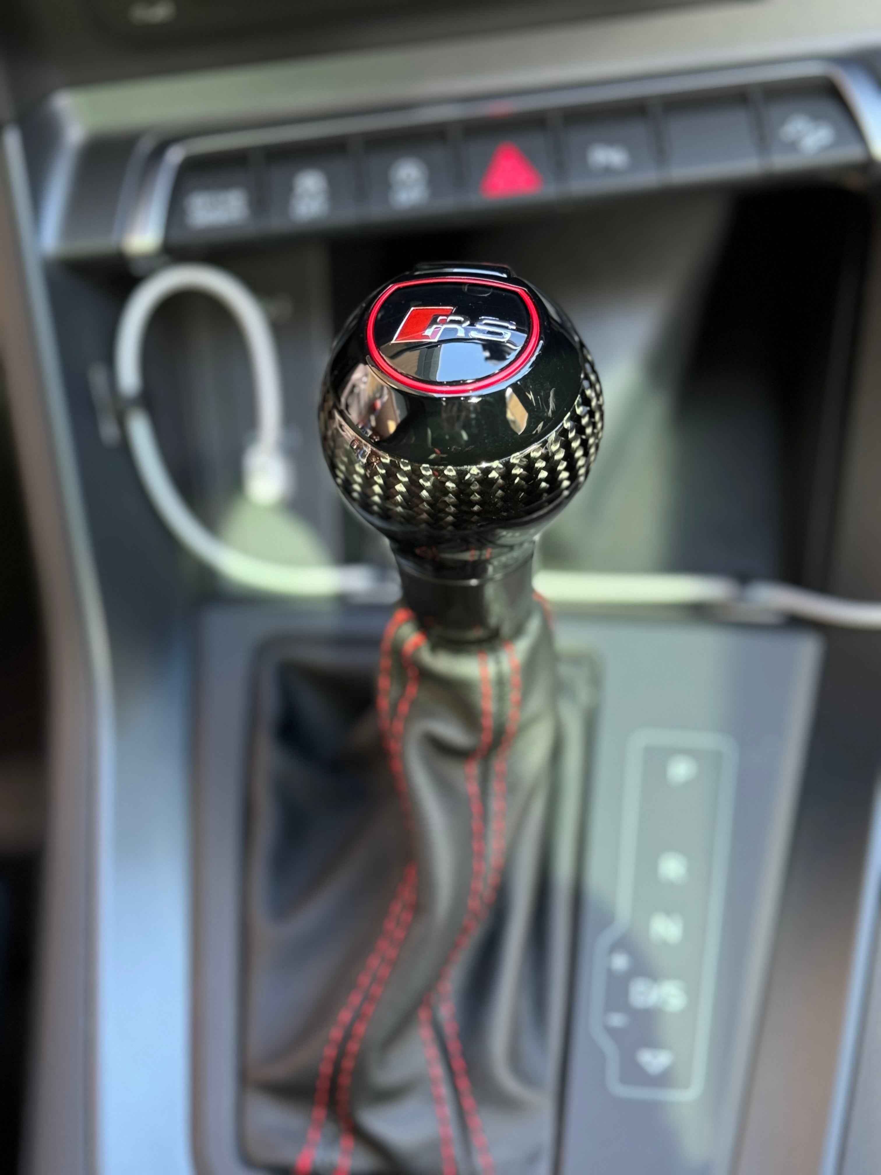 Carbon Fibre DSG Gear Knob with Red-Stitched Gaiter – Audi Fitment | CEUK