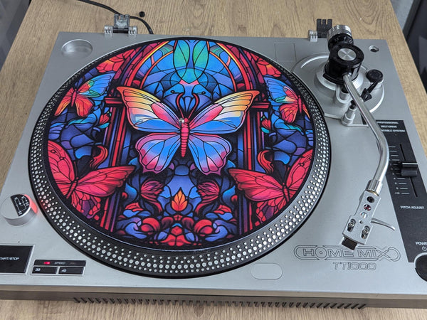 Stain Glass Crystal Butterfly Slip mat - 7 & 12 inch LP Vinyl DJ Pro Turntable Slip Mat Record Player Technics 1210 DJ Turntablist