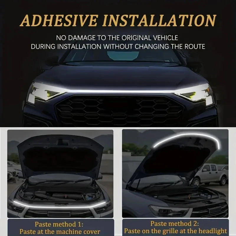 120CM Car LED Hood Light Strip Daytime Running Lights 12V DRL Auto Engine Hood Guide Decorative Lights Ambient Lamp