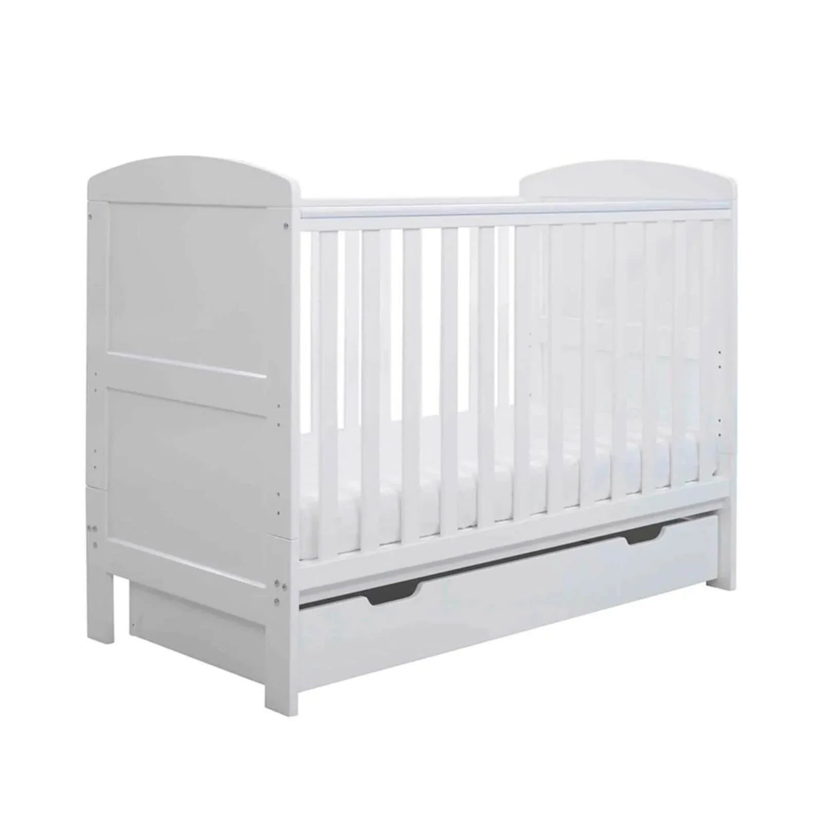 Ickle Bubba Coleby Mini Cot Bed & Under Drawer White - Premium Pocket Sprung Mattress