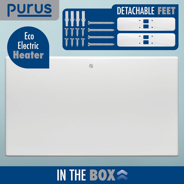 1200W White Electric Radiator Heater with Thermostat Wall Mounted Purus