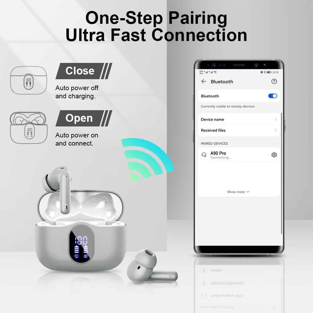 Wireless Earbuds Bluetooth 5.3 Deep Bass 36H Playtime Noise Cancel Btootos