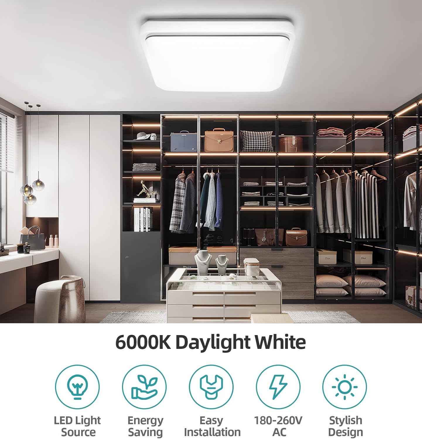 72W Modern 48cm LED Ceiling Light Square 6000K Daylight Flush Mount Lamp