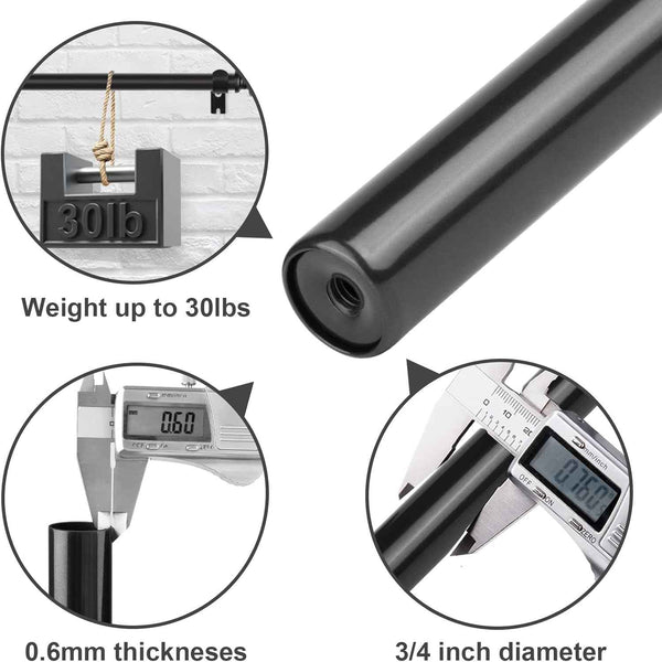 3pcs SZXIMU Curtain Pole 182-365cm (72-144''), Extendable, Netted Finials, Black
