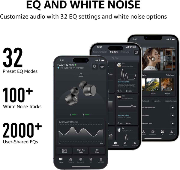 Wireless Earbuds Bluetooth 5.3 55H Playtime Noise Cancelling Mic TOZO T12