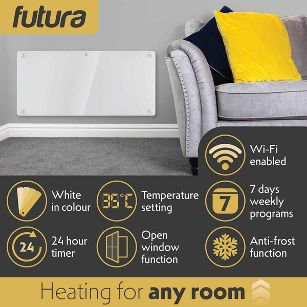2000W White Glass WIFI Smart Electric Radiator Heater with Thermostat