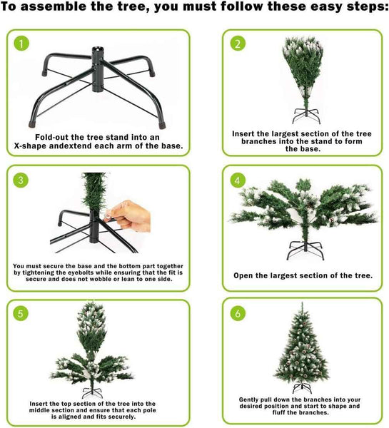 Artificial Christmas Tree 5FT Fold Out with Snow Pine Cones Indoor GIGALUMI