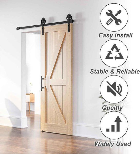 6FT Sliding Barn Door Kit Heavy Duty Single Wood Door Track Black SANKEYTEW
