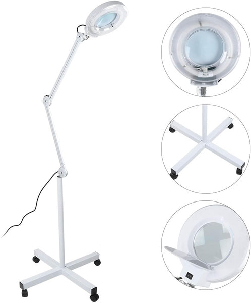 5X Magnifying Floor Lamp with Wheels – Adjustable Arm for Beauty & Tattoo