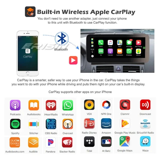 ES2640C 10.25" Android 10.0 Car Stereo GPS Sat Nav Radio for Mercedes Benz C-Class W204 2008-2010 with NTG IPS Wireless CarPlay DAB+ 4G WiFi