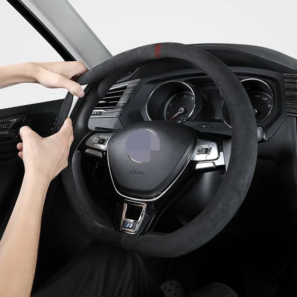 38cm Suede Leather Car Steering Wheel Cover Wear-Resistant For BMW E90 F01 F06 F10 F15 F16 F20 F21 F25 F26 F30 F32 F82 M3 G20 X5