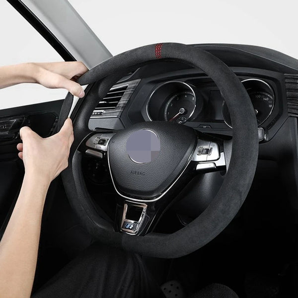 38cm Suede Leather Car Steering Wheel Cover Wear-Resistant For BMW E90 F01 F06 F10 F15 F16 F20 F21 F25 F26 F30 F32 F82 M3 G20 X5
