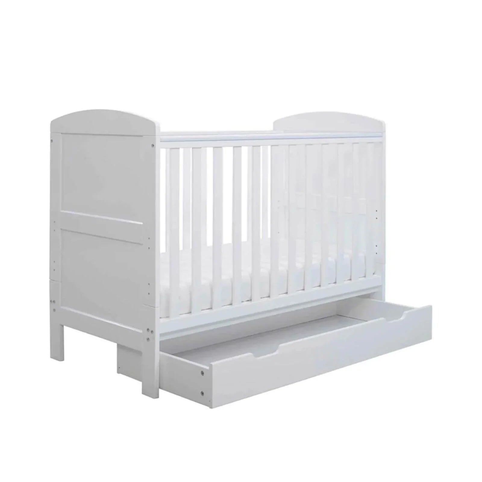 Ickle Bubba Coleby Mini Cot Bed & Under Drawer White - Premium Sprung Mattress
