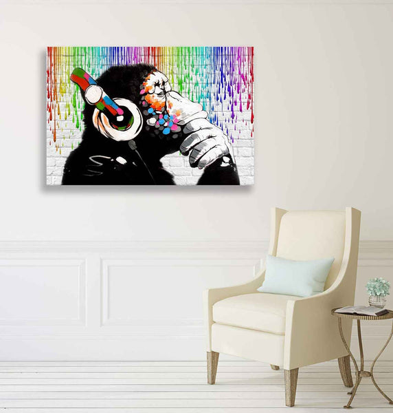 Banksy Style Monkey Canvas Art Street Art Print 24x16 Inch Wall Decor