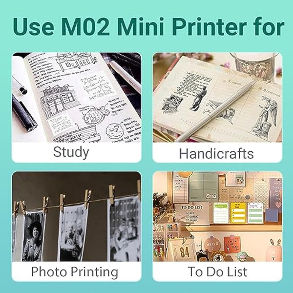 Phomemo Green M02 Mini Printer with 3 Label Rolls, Pocket Printer for iOS and Android Smartphone, Bluetooth Sticker, Printer, Thermal Printer