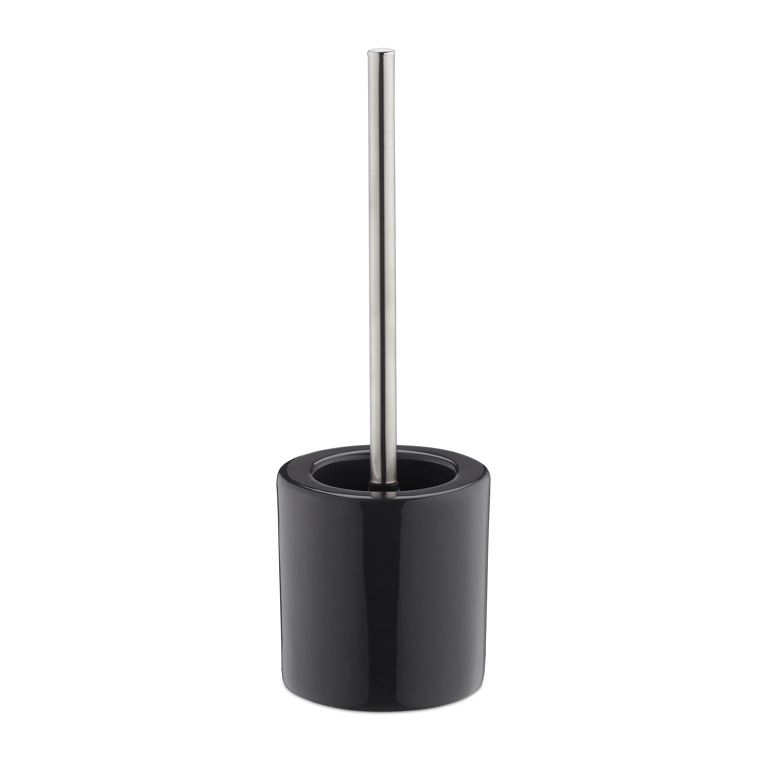 Relaxdays Bathroom & Toilet Accessory Set, Brush Holder, Brush Head, Bath Set, HxD 38.5 x 12.5 cm, Silver