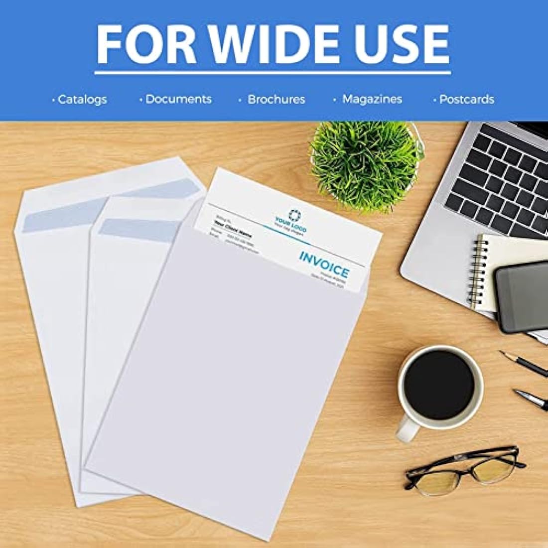 Evour A4 / C4 Self Seal White Pocket Envelopes – 229x324mm, 100 GSM, No Window – for Home, Office, and Business Mailing Pack of 50