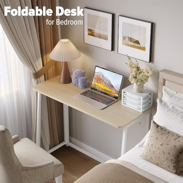 WOHOMO Folding Desk, Small Foldable Desk for Small Spaces, Space Saving Computer Table Writing Workstation for Home Office, Easy Assembly, Oak