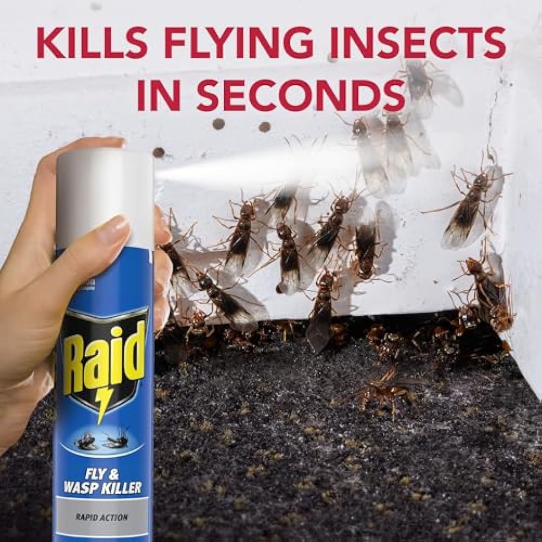 Raid Rapid Action Fly & Wasp Killer, Fly Killer Spray For Indoor Use, Pack of 6 (6 x 300ml)