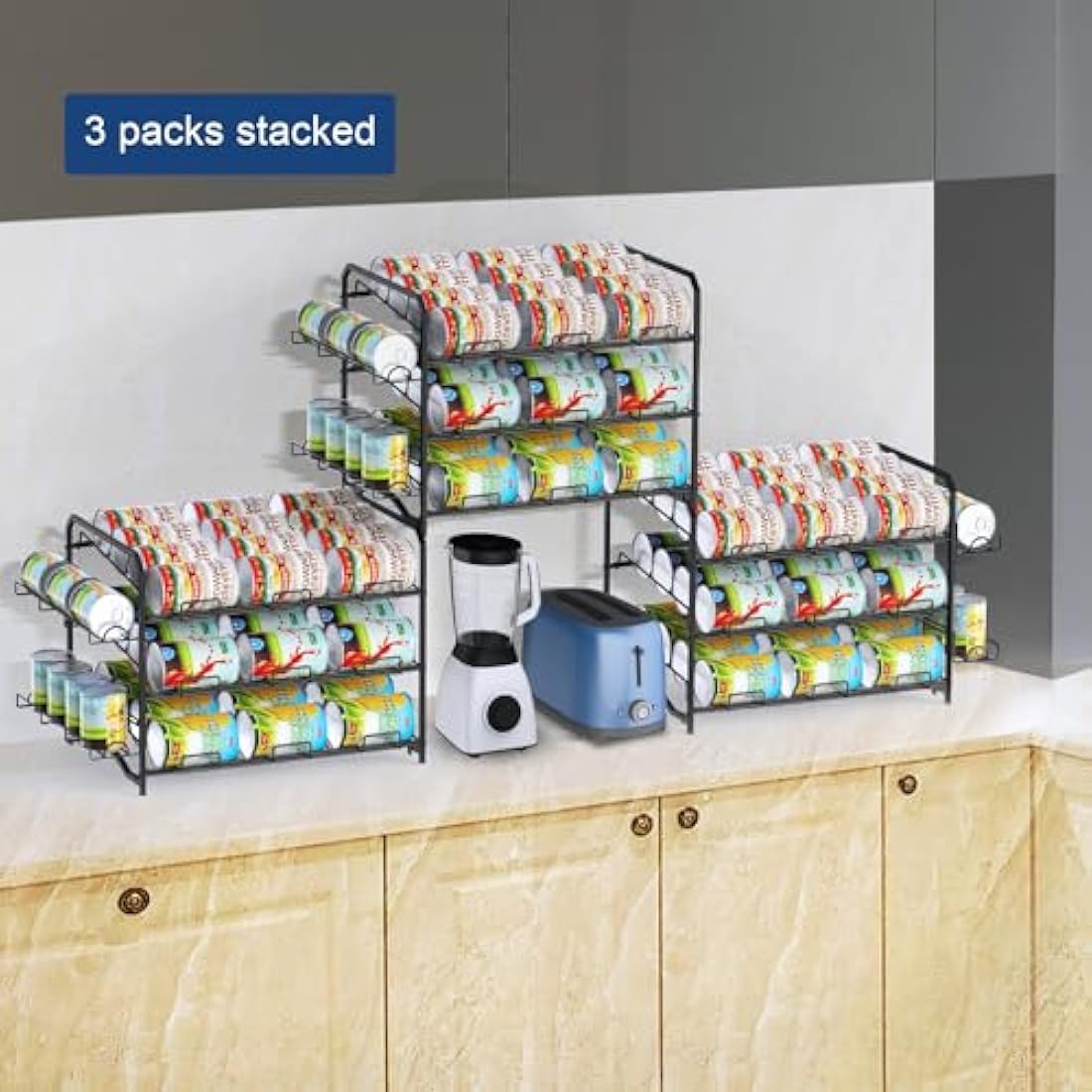 Mutool 3 Tier Can Rack, Stackable Kitchen Food Organizer/Holder for Counter-Top, Pantry Organizers and Storage, Black