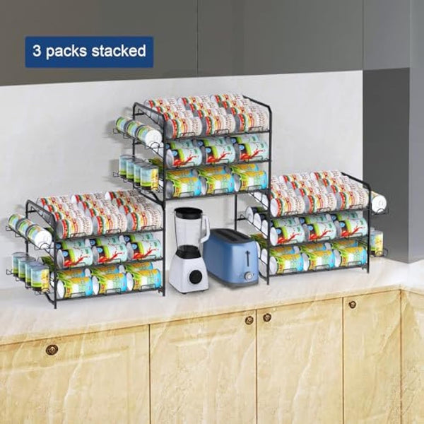 Mutool 3 Tier Can Rack, Stackable Kitchen Food Organizer/Holder for Counter-Top, Pantry Organizers and Storage, Black