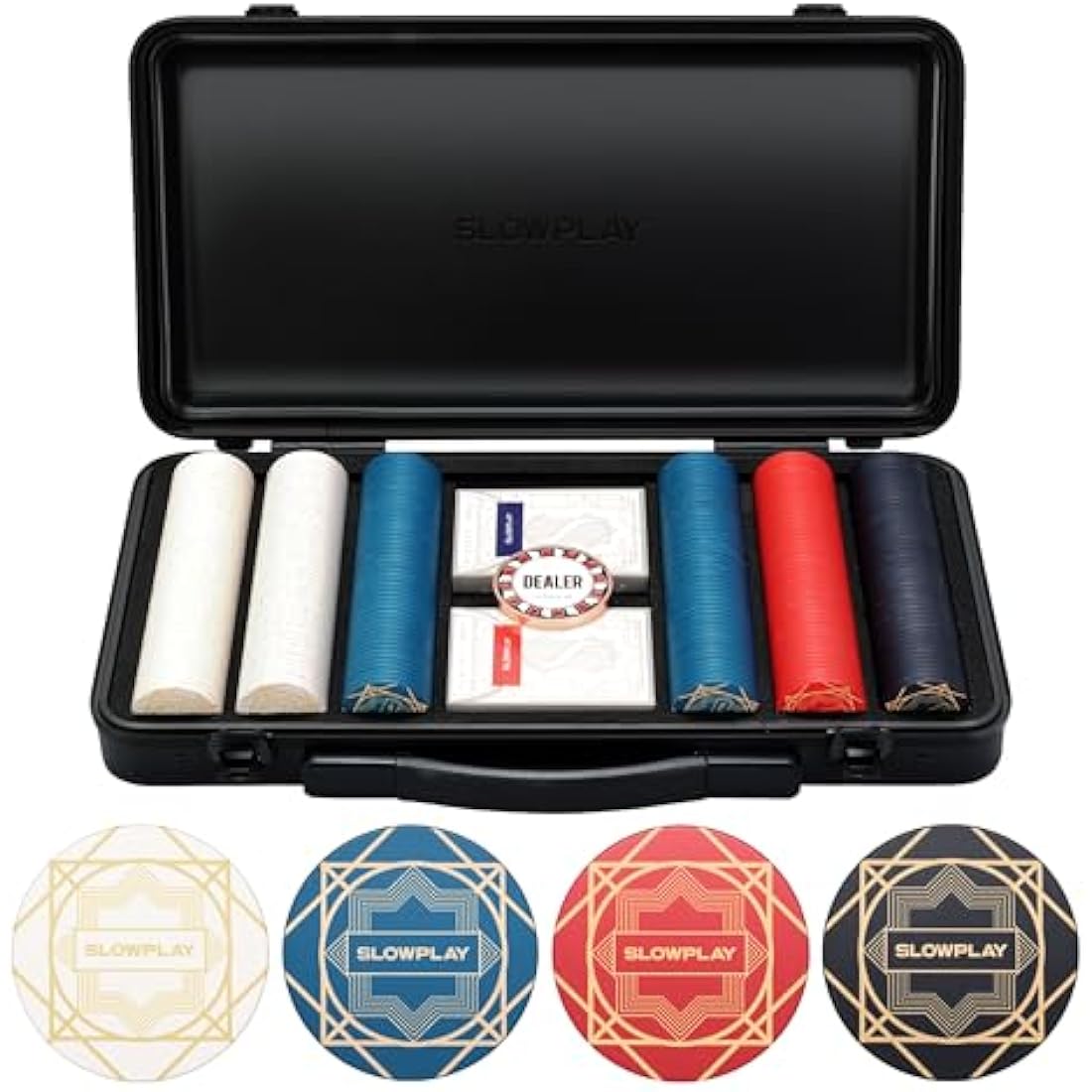 SLOWPLAY Nash Ceramic Poker Chips Set, 300 PCS [Blank Chips], 39mm & 10g Each | Features a High-end Chip case with Extra Durable German Polycarbonate Shell