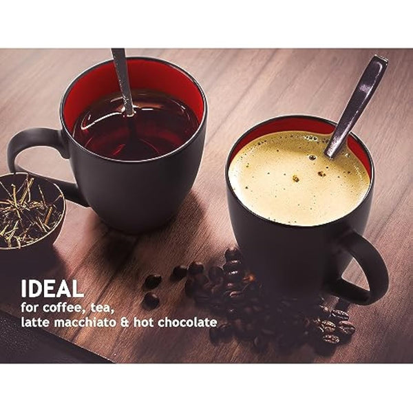 MIAMIO - 6 x 350 ml Stoneware Coffee Mug/Cup Set - Le Papillon Collection (Red)