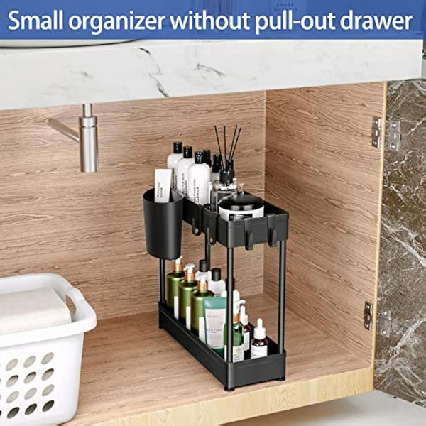 Puricon 3 Pack Under Sink Storage Kitchen Organiser, Pull Out Under Sink Organiser Kitchen, 2 Tier Sliding Under Sink Storage Drawer Under Sink Shelf -Black