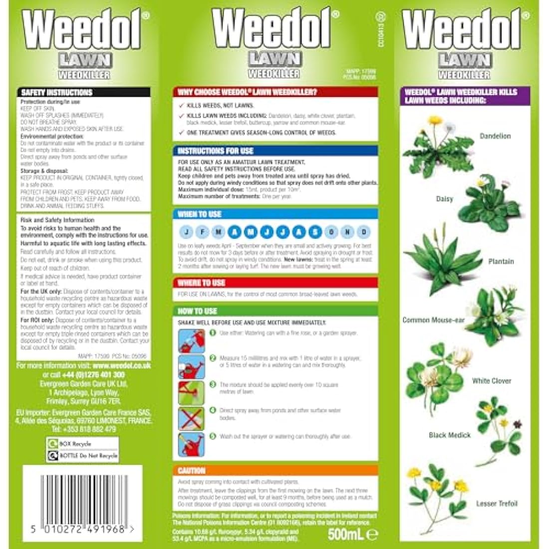 Weedol Concentrated Lawn Weedkiller, Easy Mix Liquid, 500 ml, Nylon/A
