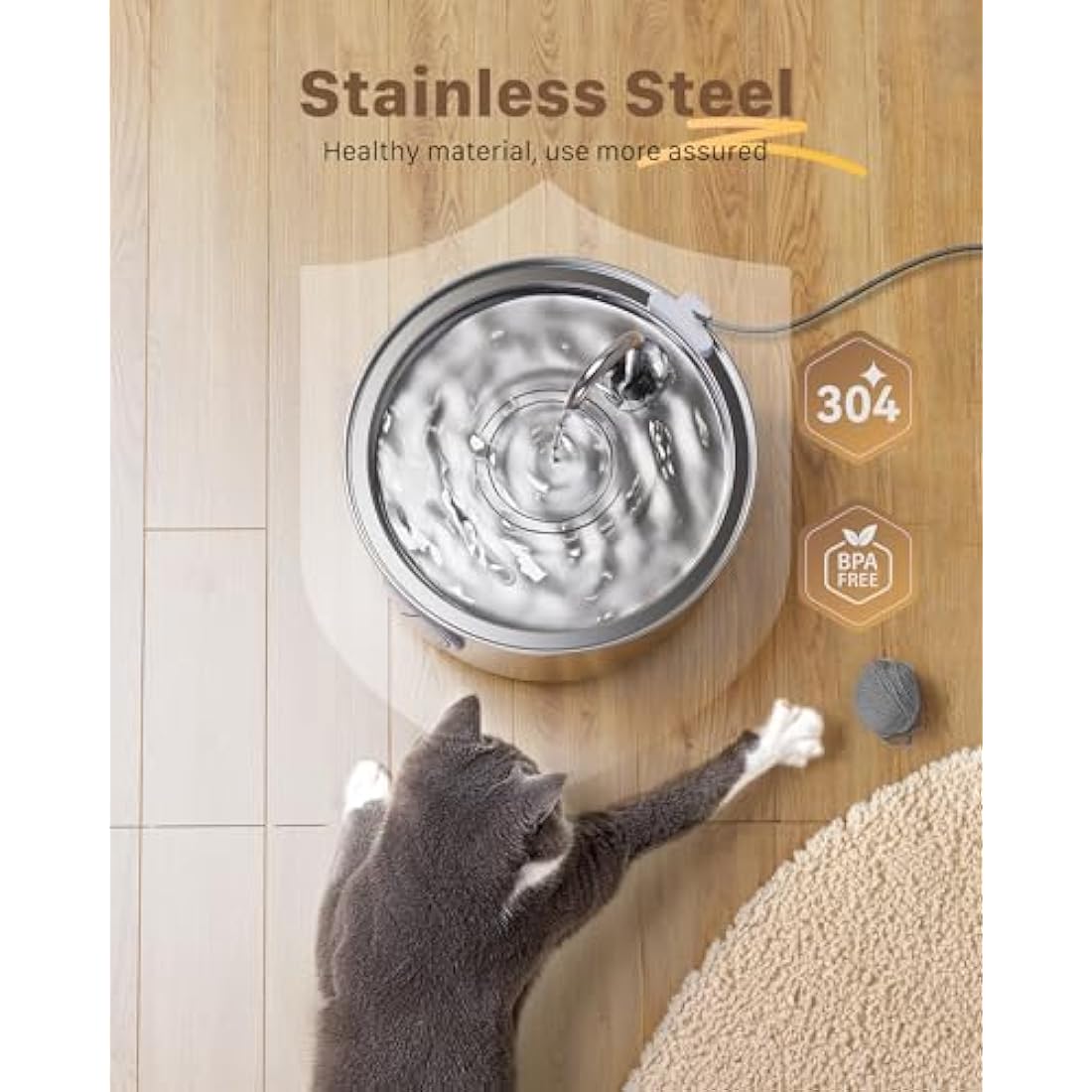 Cat Water Fountain for Drinking: Quiet Cat Water Fountain Stainless Steel - 108oz/3.2L Cats fountains - Pet Waterer Fountains - Vailable for Dogs and Cats