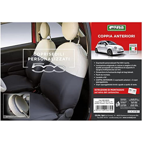 CORA Custom Front Seat Covers Fiat 500 07> Grey/Cream