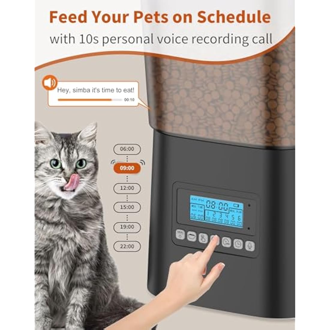 HoneyGuardian Automatic Cat Feeder for Two, Programmable Cat Feeder with Stainless Steel Bowl, 3.5L, Dual Power Supply, 1-6 Meals per Day