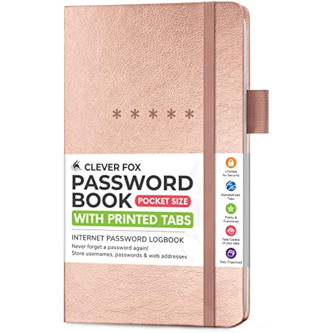 Clever Fox Password Book Pocket – Small Internet Address & Password Journal Organizer – Computer & Website Log-In Keeper Notebook (Rose Gold)