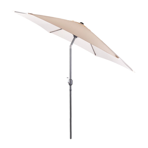 Alfresia 2.7 Metre Parasol - Round with Push Button Tilt, Outdoor Table Parasol Umbrella with Crank Handle, Garden Patio Sun Shade, Grey, Easy Assemble