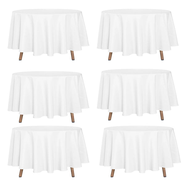 Kapwall 6 Pack White Round Table Cloth - 90Inch (228cm) Quality Tablecloth Table Cover for Wedding/Banquet/Restaurant/Party.