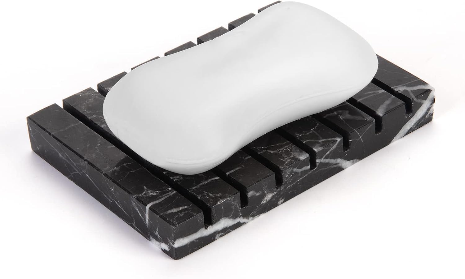 WORHE Marble Soap Dish Natural Stone Self-draining Sponge Holder for Bathroom Tub Shower Kitchen Sink, Handcraft Rectangle Face Soap Case Tray for